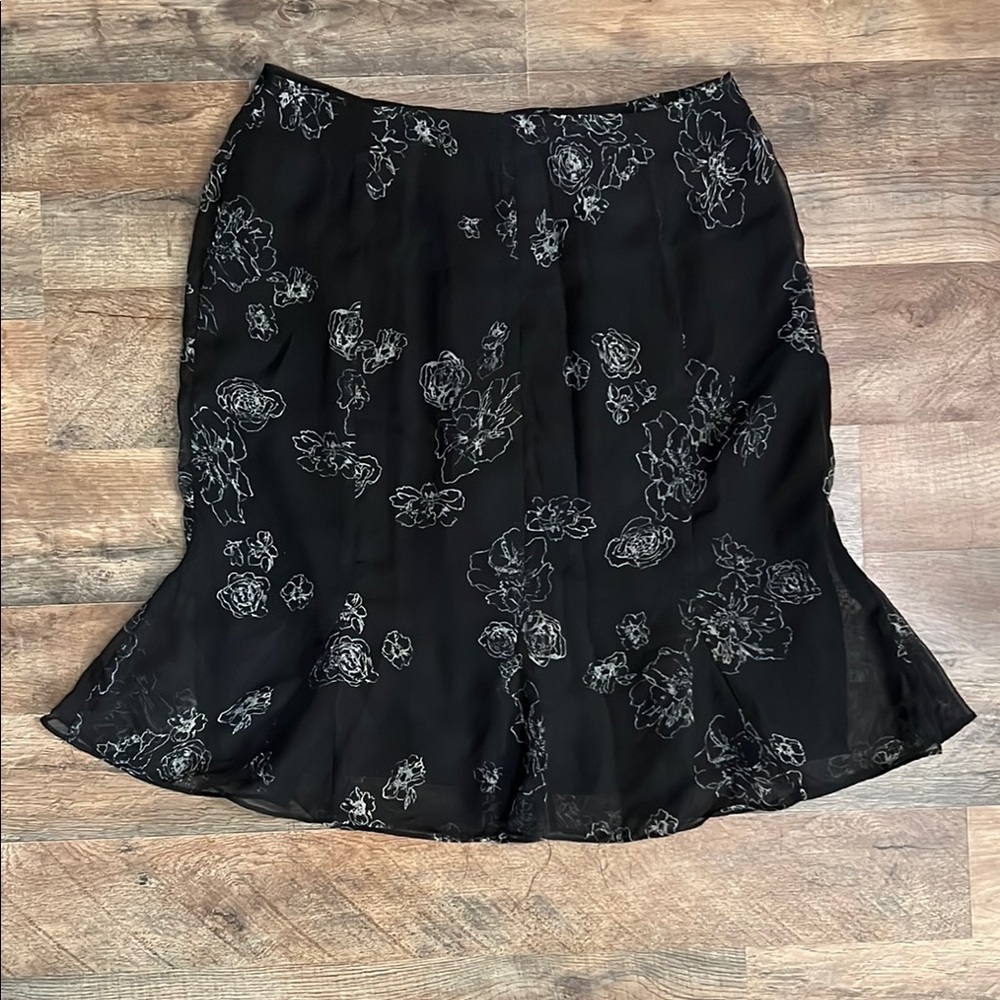 Kathie Lee Collection Black Floral A-Line Skirt